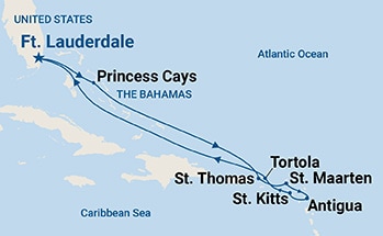 10-Day Eastern Caribbean with Tortola Itinerary Map